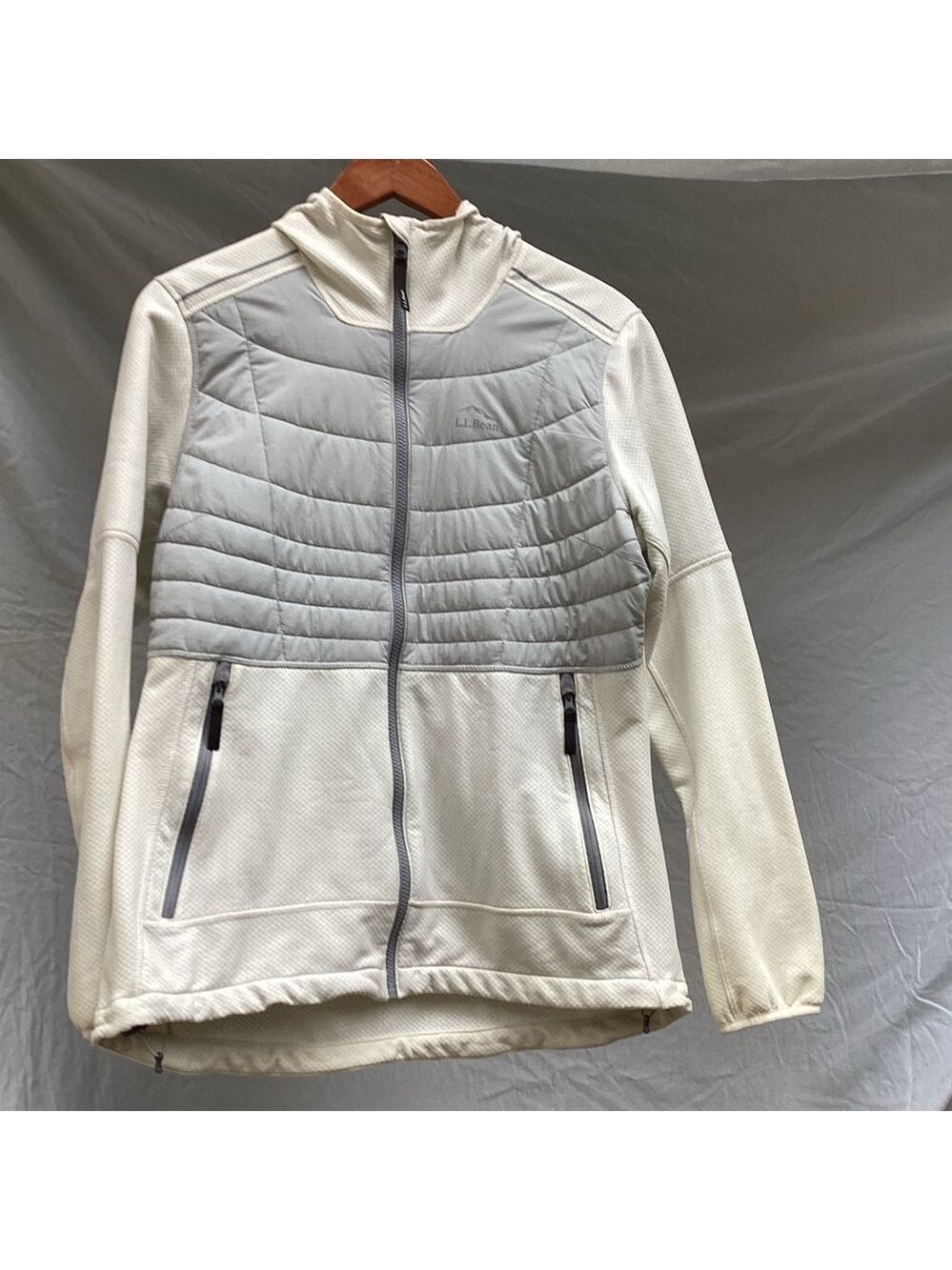 LL Bean off white and light gray outdoor medium weight jacket, size medium